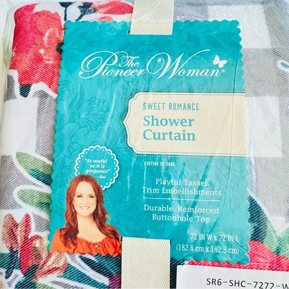 The Pioneer Woman Sweet Romance Gingham Floral Cotton-Rich Shower Curtain NEW